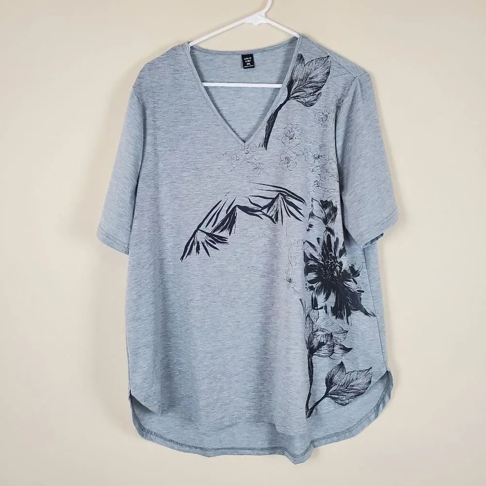Shein Curve Gray & Black Vneck Shirt Sizw 2XL